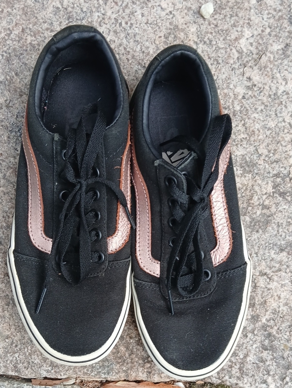Low Top Vans,Girls/ Womens Black and Champagme Stripe Size 6.5
